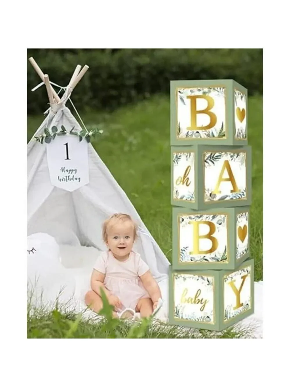 Sage Green Baby Shower Balloon Boxes Gender Reveal Party Decorations Set